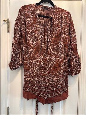 Boho Paisley Tie-Neck Women’s jumpsuit - Rust Multi